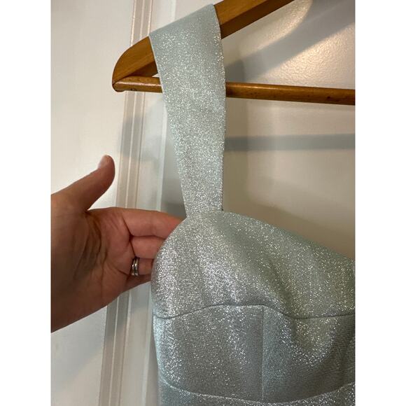 Amanda Uprichard Jordy Metallic Icy Blue Sparkle Mini Cocktail Party Dress Sz S - Picture 6 of 14